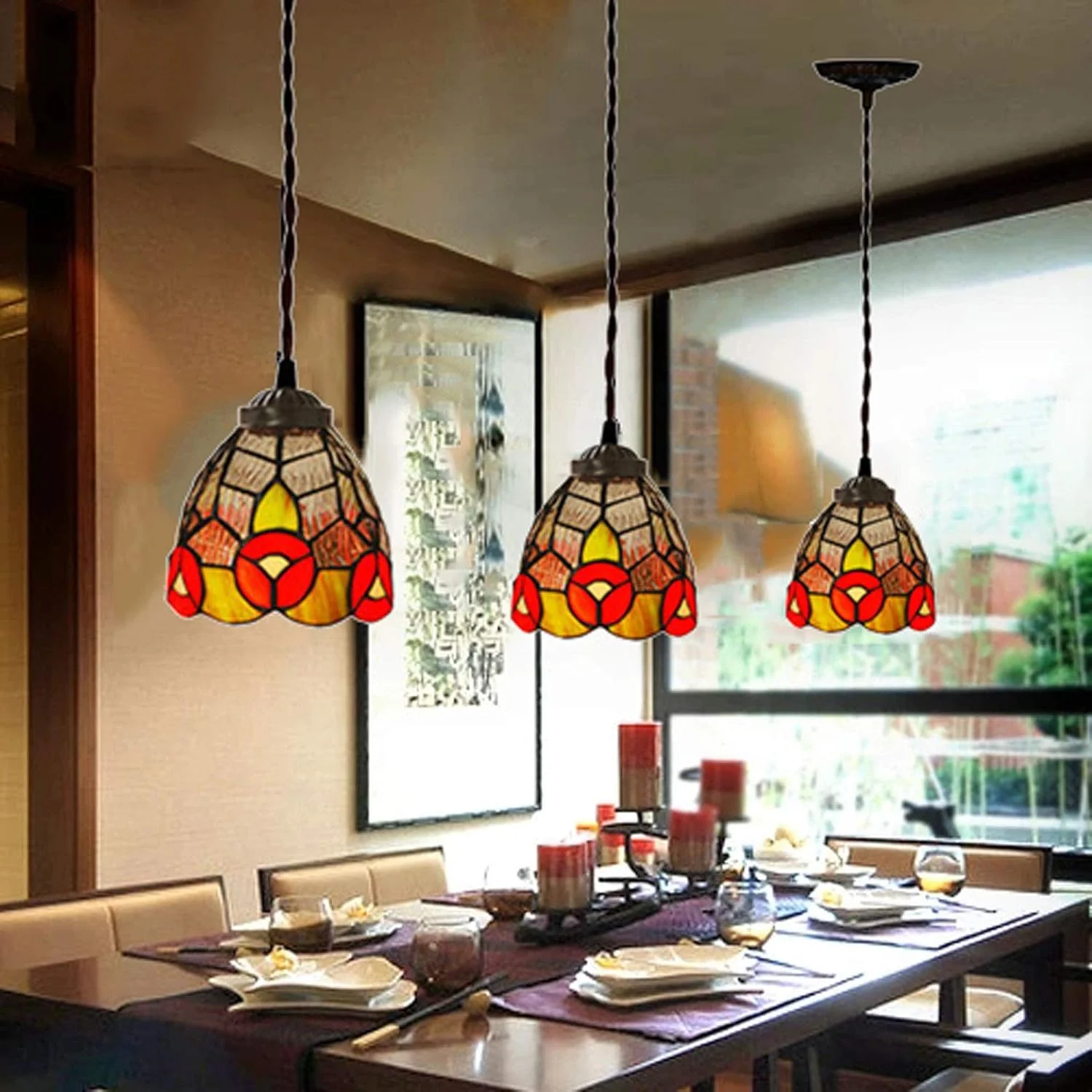 چراغ آویز تیفانی، گل قرمز، شیشه رنگی، آویز 6 اینچی E27، لوستر، چراغ های آویز سقفی، مناسب برای جزیره آشپزخانه، اتاق غذاخوری چراغ آویز تیفانی، گل قرمز، شیشه رنگی، آویز 6 اینچی E27، لوستر، چراغ های آویز سقفی، مناسب برای جزیره آشپزخانه، اتاق غذاخوری