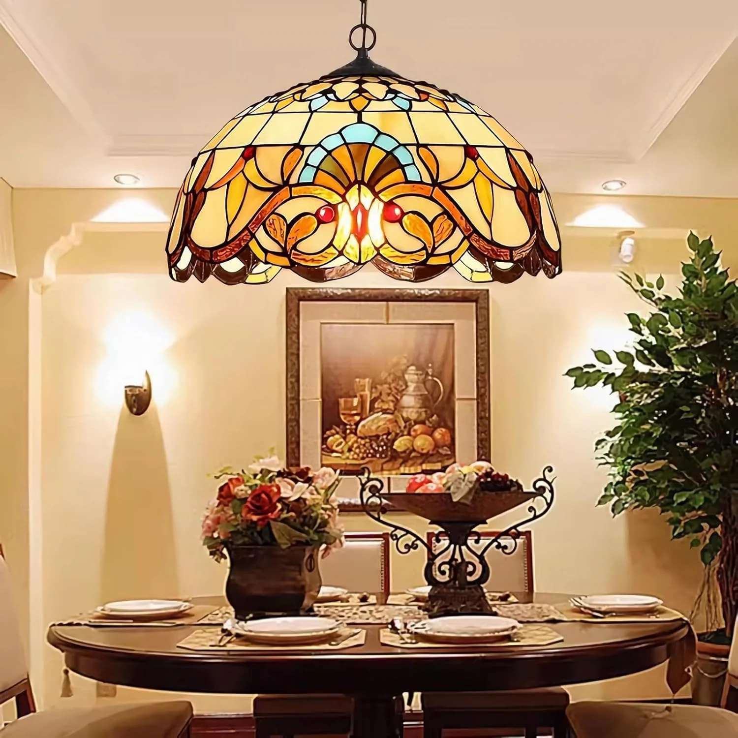چراغ آویز تیفانی، سایه شیشه ای رنگی زرد 20 اینچی، دکور بوهو سقفی 3-شاخه مناسب اتاق خواب، آشپزخانه، ناهارخوری، اتاق نشیمن، ورودی راهرو چراغ آویز تیفانی، سایه شیشه ای رنگی زرد 20 اینچی، دکور بوهو سقفی 3-شاخه مناسب اتاق خواب، آشپزخانه، ناهارخوری، اتاق نشیمن، ورودی راهرو