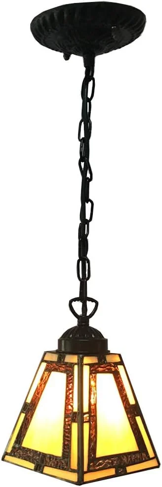 چراغ آویز طرح تیفانی، مینی مربعی 7 اینچی، چراغ های آویز سقفی شیشه ای رنگی به سبک اروپایی برای بالکن، راهرو، اتاق خواب E27 110V-240 چراغ آویز طرح تیفانی، مینی مربعی 7 اینچی، چراغ های آویز سقفی شیشه ای رنگی به سبک اروپایی برای بالکن، راهرو، اتاق خواب E27 110V-240