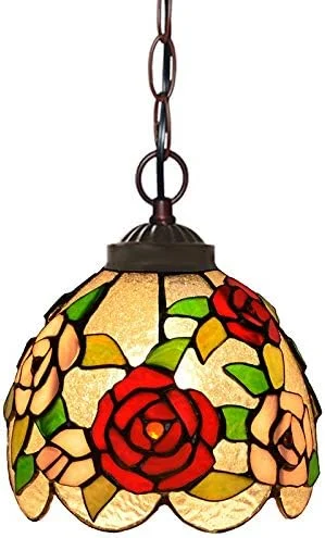 چراغ آویز به سبک تیفانی با سایه بان شیشه ای رنگی رز قرمز 7 اینچی، لوستر کوچک برای دکوراسیون اتاق نشیمن، اتاق خواب، راهرو چراغ آویز به سبک تیفانی با سایه بان شیشه ای رنگی رز قرمز 7 اینچی، لوستر کوچک برای دکوراسیون اتاق نشیمن، اتاق خواب، راهرو