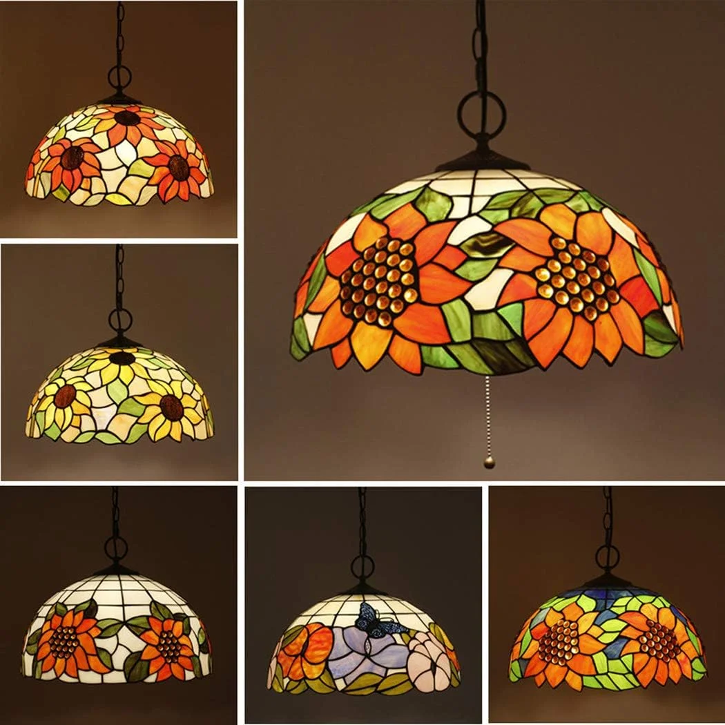 چراغ آویز سبک تیفانی 16 اینچی، لوستر شیشه ای رنگی طرح آفتابگردان، چراغ سقفی رترو، مناسب اتاق نشیمن، اتاق خواب، اتاق غذاخوری، سرپیچ E27، مدل B چراغ آویز سبک تیفانی 16 اینچی، لوستر شیشه ای رنگی طرح آفتابگردان، چراغ سقفی رترو، مناسب اتاق نشیمن، اتاق خواب، اتاق غذاخوری، سرپیچ E27، مدل B