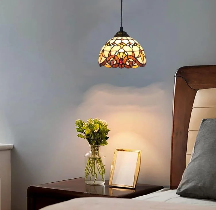 چراغ آویز 8 اینچی به سبک تیفانی، لوستر آویز شیشه ای رنگی باروک چراغ آویز 8 اینچی به سبک تیفانی، لوستر آویز شیشه ای رنگی باروک