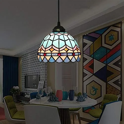چراغ آویز به سبک تیفانی، شیشه رنگی آبی دریایی 8 اینچی، لوستر آویز مرواریدی برای دکوراسیون جزیره آشپزخانه، اتاق نشیمن، اتاق غذاخوری، اتاق خواب، راهرو چراغ آویز به سبک تیفانی، شیشه رنگی آبی دریایی 8 اینچی، لوستر آویز مرواریدی برای دکوراسیون جزیره آشپزخانه، اتاق نشیمن، اتاق غذاخوری، اتاق خواب، راهرو