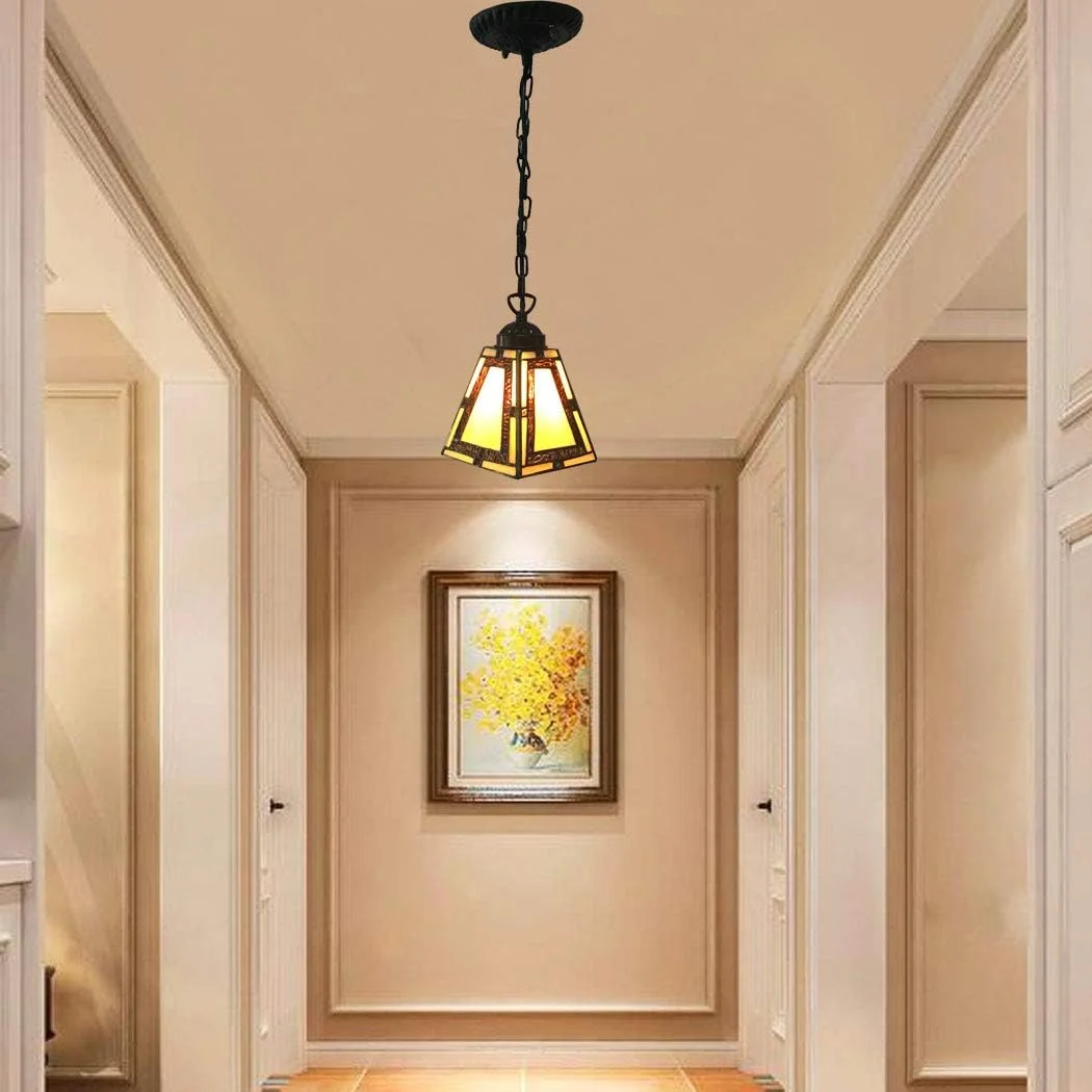 چراغ آویز طرح تیفانی، مینی مربعی 7 اینچی، چراغ های آویز سقفی شیشه ای رنگی به سبک اروپایی برای بالکن، راهرو، اتاق خواب E27 110V-240 چراغ آویز طرح تیفانی، مینی مربعی 7 اینچی، چراغ های آویز سقفی شیشه ای رنگی به سبک اروپایی برای بالکن، راهرو، اتاق خواب E27 110V-240