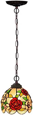 چراغ آویز به سبک تیفانی با سایه بان شیشه ای رنگی رز قرمز 7 اینچی، لوستر کوچک برای دکوراسیون اتاق نشیمن، اتاق خواب، راهرو چراغ آویز به سبک تیفانی با سایه بان شیشه ای رنگی رز قرمز 7 اینچی، لوستر کوچک برای دکوراسیون اتاق نشیمن، اتاق خواب، راهرو