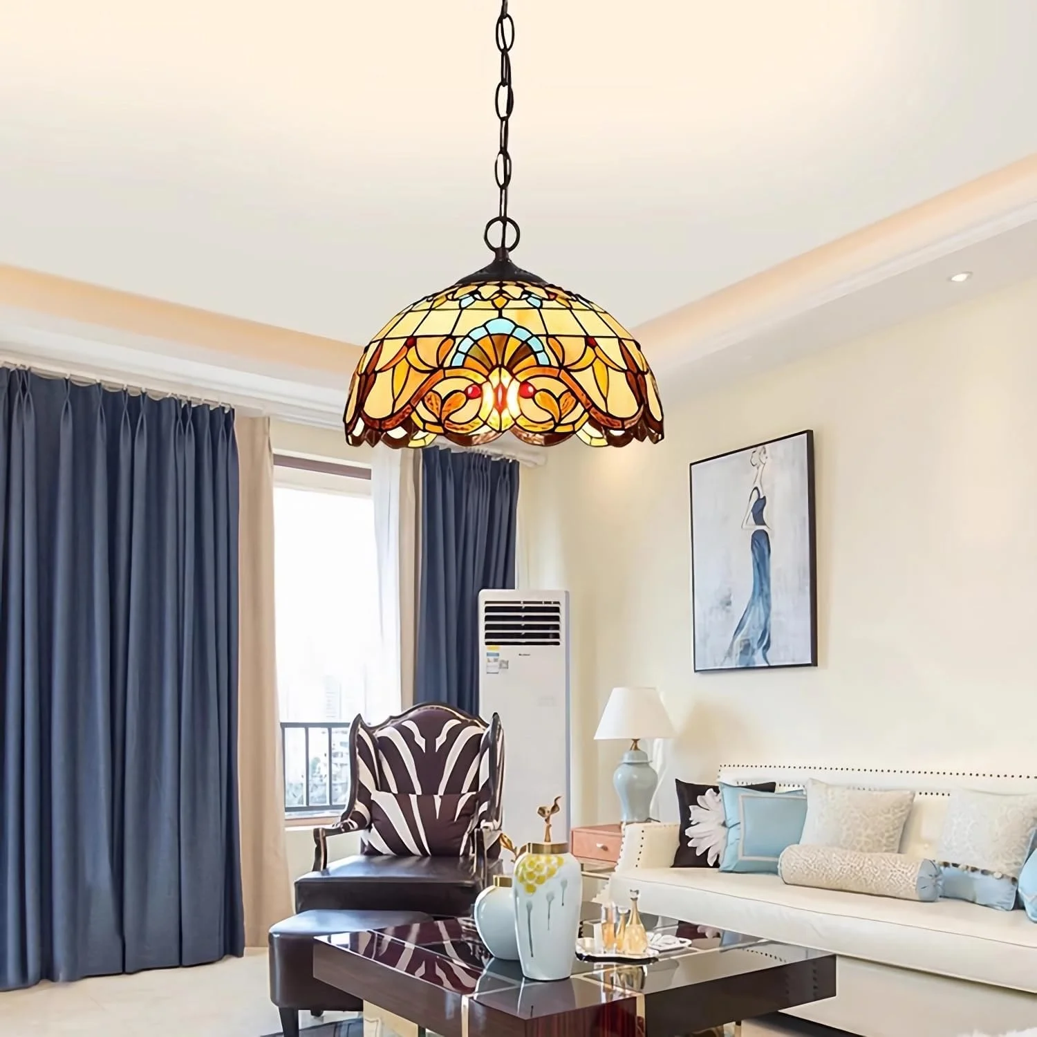 چراغ آویز تیفانی، سایه شیشه ای رنگی زرد 20 اینچی، دکور بوهو سقفی 3-شاخه مناسب اتاق خواب، آشپزخانه، ناهارخوری، اتاق نشیمن، ورودی راهرو چراغ آویز تیفانی، سایه شیشه ای رنگی زرد 20 اینچی، دکور بوهو سقفی 3-شاخه مناسب اتاق خواب، آشپزخانه، ناهارخوری، اتاق نشیمن، ورودی راهرو