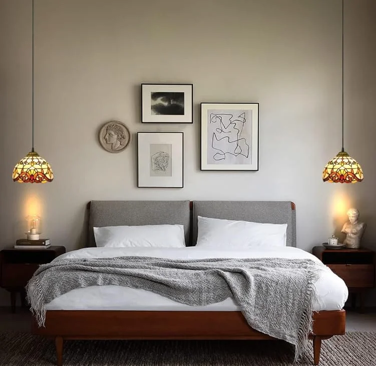 چراغ آویز 8 اینچی به سبک تیفانی، لوستر آویز شیشه ای رنگی باروک چراغ آویز 8 اینچی به سبک تیفانی، لوستر آویز شیشه ای رنگی باروک