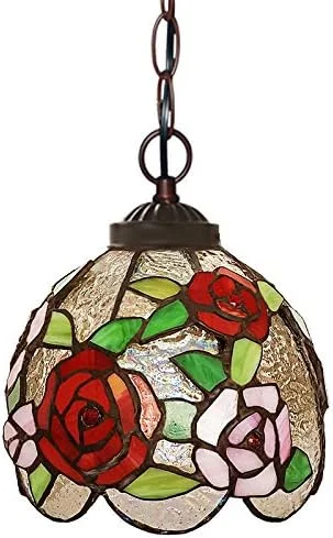 چراغ آویز به سبک تیفانی با سایه بان شیشه ای رنگی رز قرمز 7 اینچی، لوستر کوچک برای دکوراسیون اتاق نشیمن، اتاق خواب، راهرو چراغ آویز به سبک تیفانی با سایه بان شیشه ای رنگی رز قرمز 7 اینچی، لوستر کوچک برای دکوراسیون اتاق نشیمن، اتاق خواب، راهرو