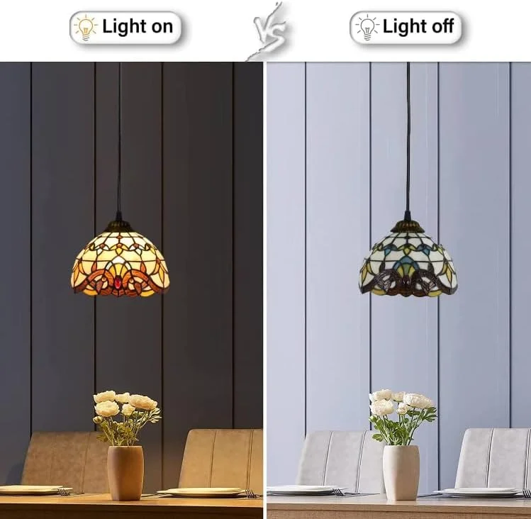 چراغ آویز 8 اینچی به سبک تیفانی، لوستر آویز شیشه ای رنگی باروک چراغ آویز 8 اینچی به سبک تیفانی، لوستر آویز شیشه ای رنگی باروک