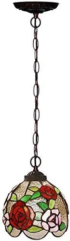 چراغ آویز به سبک تیفانی با سایه بان شیشه ای رنگی رز قرمز 7 اینچی، لوستر کوچک برای دکوراسیون اتاق نشیمن، اتاق خواب، راهرو چراغ آویز به سبک تیفانی با سایه بان شیشه ای رنگی رز قرمز 7 اینچی، لوستر کوچک برای دکوراسیون اتاق نشیمن، اتاق خواب، راهرو