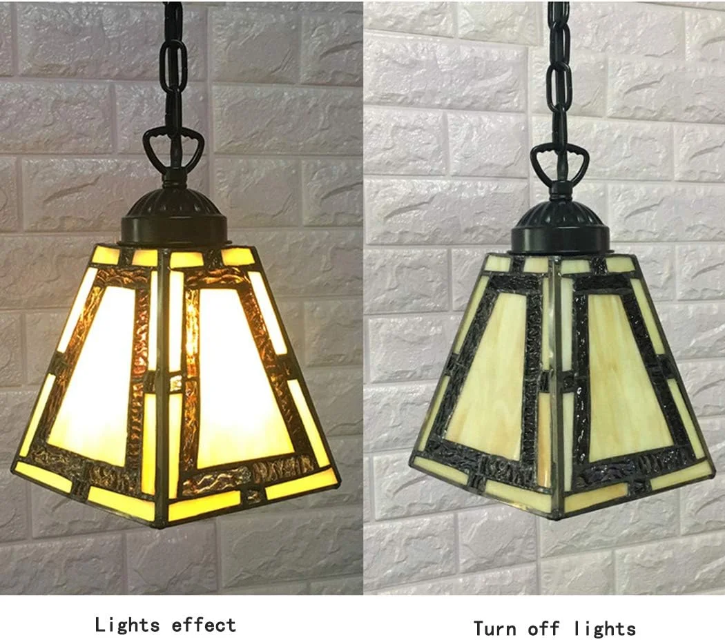 چراغ آویز طرح تیفانی، مینی مربعی 7 اینچی، چراغ های آویز سقفی شیشه ای رنگی به سبک اروپایی برای بالکن، راهرو، اتاق خواب E27 110V-240 چراغ آویز طرح تیفانی، مینی مربعی 7 اینچی، چراغ های آویز سقفی شیشه ای رنگی به سبک اروپایی برای بالکن، راهرو، اتاق خواب E27 110V-240