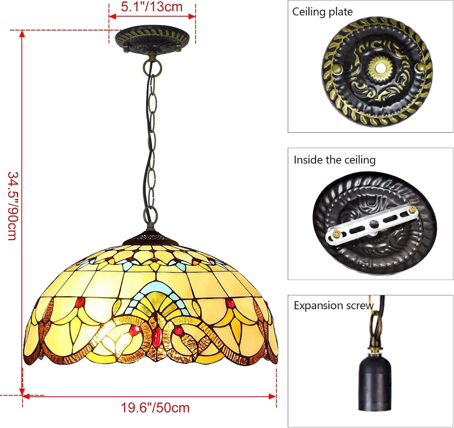 چراغ آویز تیفانی، سایه شیشه ای رنگی زرد 20 اینچی، دکور بوهو سقفی 3-شاخه مناسب اتاق خواب، آشپزخانه، ناهارخوری، اتاق نشیمن، ورودی راهرو چراغ آویز تیفانی، سایه شیشه ای رنگی زرد 20 اینچی، دکور بوهو سقفی 3-شاخه مناسب اتاق خواب، آشپزخانه، ناهارخوری، اتاق نشیمن، ورودی راهرو
