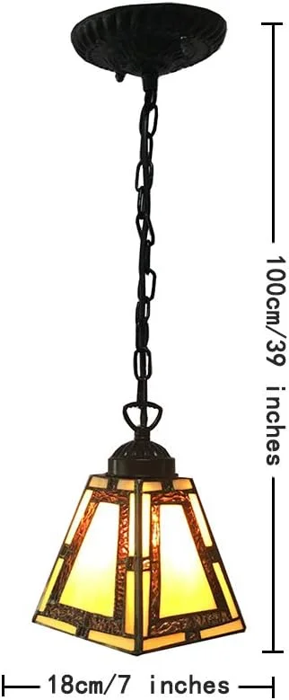 چراغ آویز طرح تیفانی، مینی مربعی 7 اینچی، چراغ های آویز سقفی شیشه ای رنگی به سبک اروپایی برای بالکن، راهرو، اتاق خواب E27 110V-240 چراغ آویز طرح تیفانی، مینی مربعی 7 اینچی، چراغ های آویز سقفی شیشه ای رنگی به سبک اروپایی برای بالکن، راهرو، اتاق خواب E27 110V-240