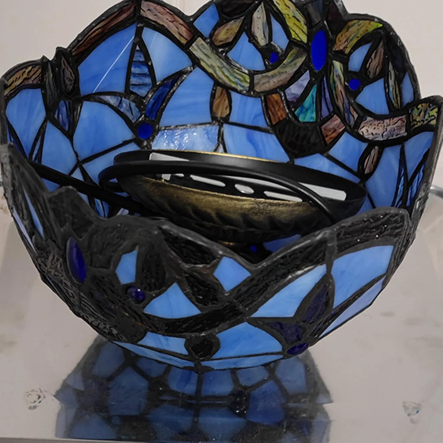 چراغ آویز کوچک به سبک تیفانی برای جزیره آشپزخانه، لوستر آویز با شیشه رنگی بنفش آبی 8 اینچی، چراغ آویز وینتیج برای راهرو اتاق غذاخوری چراغ آویز کوچک به سبک تیفانی برای جزیره آشپزخانه، لوستر آویز با شیشه رنگی بنفش آبی 8 اینچی، چراغ آویز وینتیج برای راهرو اتاق غذاخوری