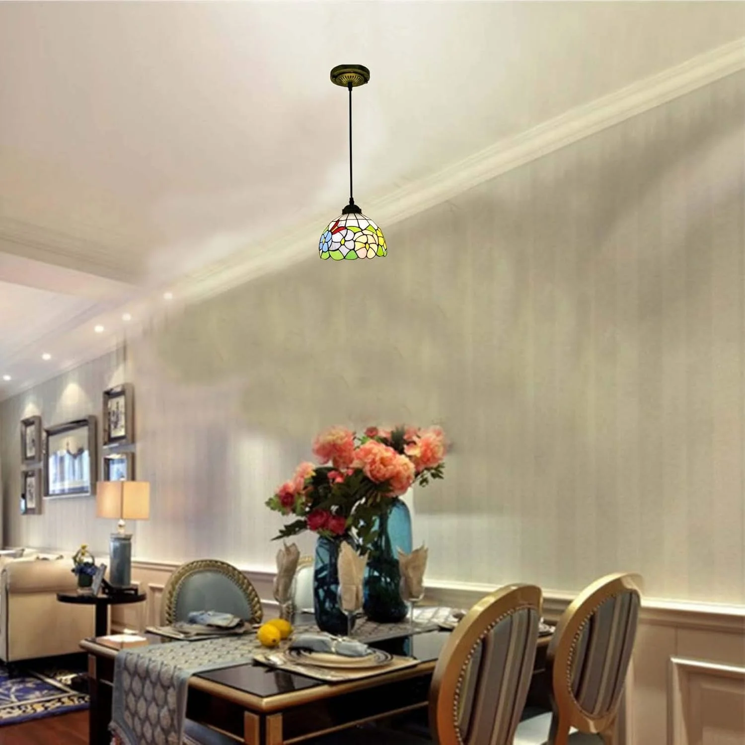 چراغ آویز کوچک به سبک تیفانی، آبی نارنجی طرح گل نیلوفر، چراغ آویز شیشه ای رنگی، چراغ سقفی آویز پروانه ای E27 برای اتاق غذاخوری، لوفت، 8 اینچ چراغ آویز کوچک به سبک تیفانی، آبی نارنجی طرح گل نیلوفر، چراغ آویز شیشه ای رنگی، چراغ سقفی آویز پروانه ای E27 برای اتاق غذاخوری، لوفت، 8 اینچ