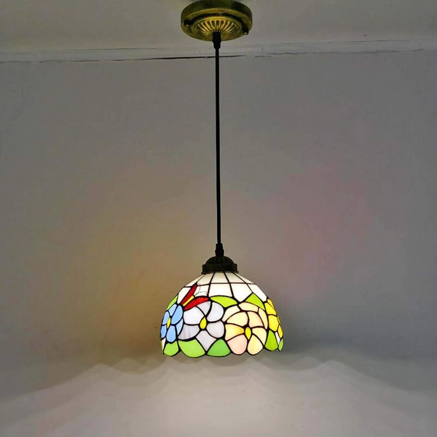 چراغ آویز کوچک به سبک تیفانی، آبی نارنجی طرح گل نیلوفر، چراغ آویز شیشه ای رنگی، چراغ سقفی آویز پروانه ای E27 برای اتاق غذاخوری، لوفت، 8 اینچ چراغ آویز کوچک به سبک تیفانی، آبی نارنجی طرح گل نیلوفر، چراغ آویز شیشه ای رنگی، چراغ سقفی آویز پروانه ای E27 برای اتاق غذاخوری، لوفت، 8 اینچ