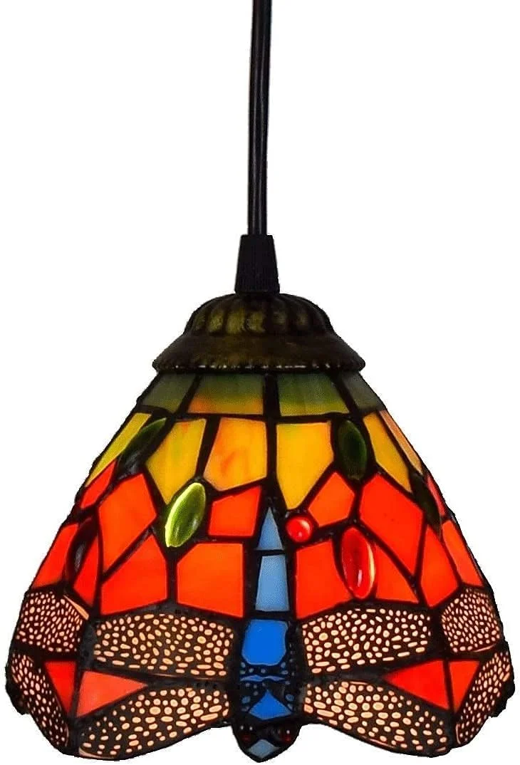 چراغ آویز کوچک به سبک تیفانی، چراغ آویز شیشه ای قرمز طرح سنجاقک، سایه آباژور 6 اینچی، مناسب برای اتاق ناهارخوری، جزیره آشپزخانه، اتاق خواب چراغ آویز کوچک به سبک تیفانی، چراغ آویز شیشه ای قرمز طرح سنجاقک، سایه آباژور 6 اینچی، مناسب برای اتاق ناهارخوری، جزیره آشپزخانه، اتاق خواب