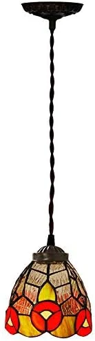 چراغ آویز تیفانی 7 اینچی، چراغ دکوری شیشه ای رنگی برای ویترین مغازه و خانه جدید، لوستر گل رز گرم چراغ آویز تیفانی 7 اینچی، چراغ دکوری شیشه ای رنگی برای ویترین مغازه و خانه جدید، لوستر گل رز گرم