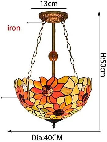 چراغ آویز به سبک تیفانی، چراغ سقفی آویز، چراغ های روشنایی قدیمی با سایه شیشه ای رنگی گل آفتابگردان 16 اینچی با روکش برنز عتیقه چراغ آویز به سبک تیفانی، چراغ سقفی آویز، چراغ های روشنایی قدیمی با سایه شیشه ای رنگی گل آفتابگردان 16 اینچی با روکش برنز عتیقه