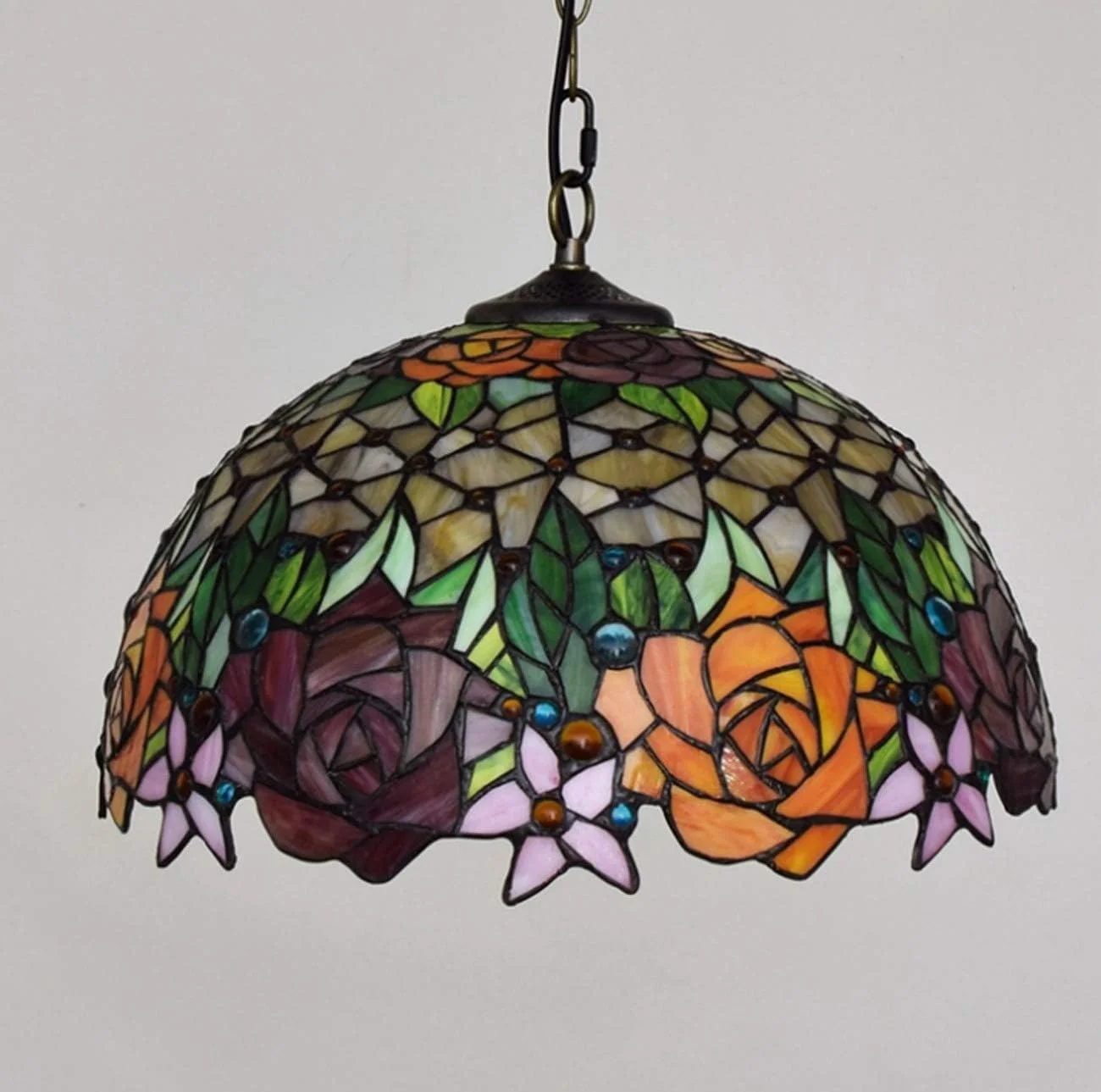 چراغ آویز 16 اینچی به سبک تیفانی، لوستر هنری گل رز ظریف شیشه ای رنگی برای اتاق ناهارخوری/کافه، 30 * 90 سانتی متر چراغ آویز 16 اینچی به سبک تیفانی، لوستر هنری گل رز ظریف شیشه ای رنگی برای اتاق ناهارخوری/کافه، 30 * 90 سانتی متر