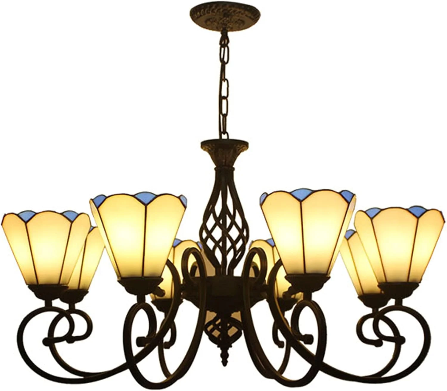 لوسترهای تیفانی مدیترانه ای با شیشه رنگی 6 اینچی، چراغ آویز سقفی، چراغ آویز برای اتاق نشیمن، اتاق غذاخوری، اتاق خواب، ایوان، راهرو، آشپزخانه، هتل، سفید - 8 شاخه لوسترهای تیفانی مدیترانه ای با شیشه رنگی 6 اینچی، چراغ آویز سقفی، چراغ آویز برای اتاق نشیمن، اتاق غذاخوری، اتاق خواب، ایوان، راهرو، آشپزخانه، هتل، سفید - 8 شاخه