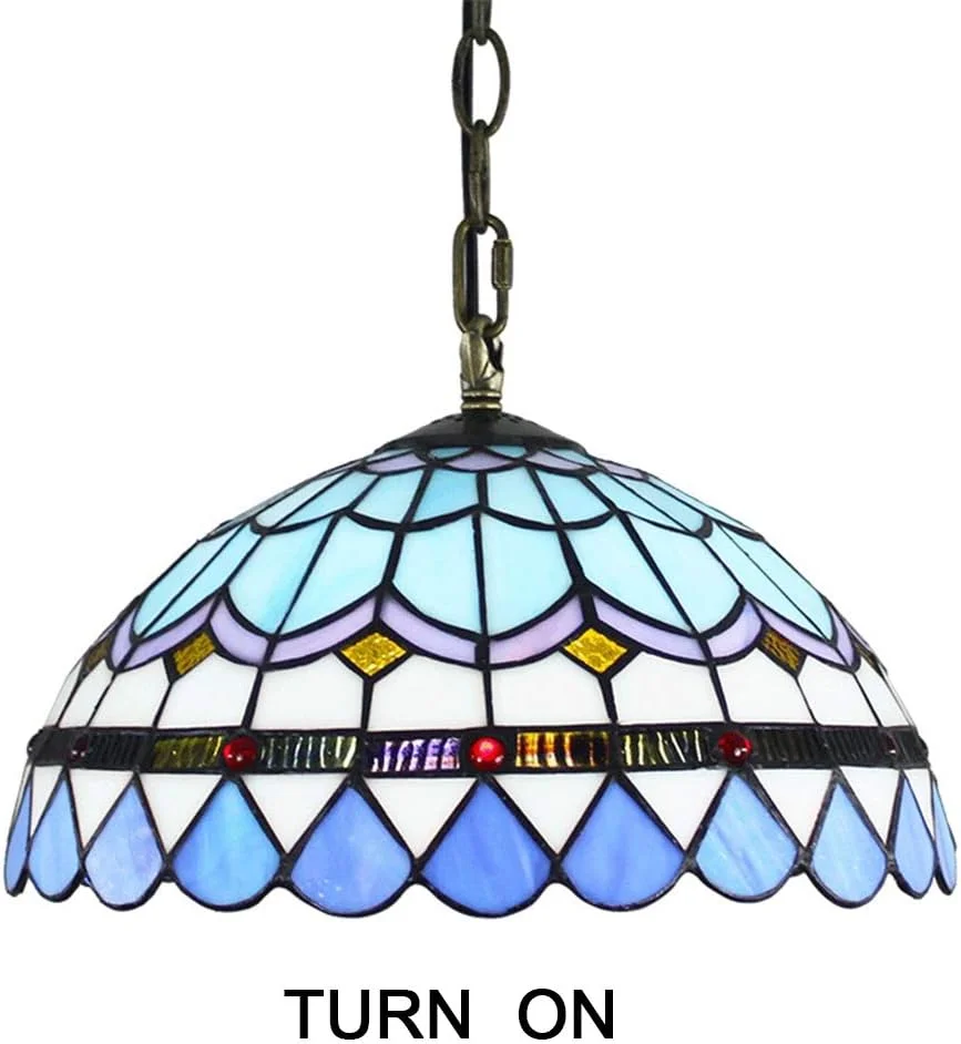 چراغ آویز تیفانی، لوستر آویز به سبک باروک مدیترانه ای آبی، لوستر شیشه ای رنگی خلاقانه، چراغ های گرد برای اتاق نشیمن، اتاق غذاخوری، ایوان، راهرو، بالکن، 12 اینچ چراغ آویز تیفانی، لوستر آویز به سبک باروک مدیترانه ای آبی، لوستر شیشه ای رنگی خلاقانه، چراغ های گرد برای اتاق نشیمن، اتاق غذاخوری، ایوان، راهرو، بالکن، 12 اینچ