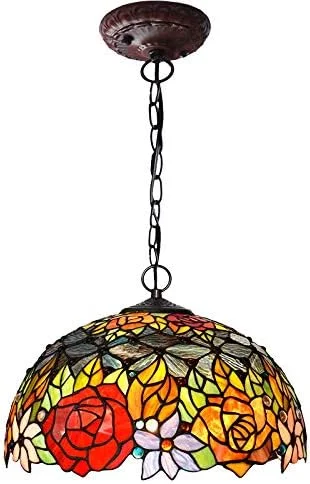 چراغ آویز طرح تیفانی، شید شیشه ای رنگی گل رز به عرض 40 سانتی متر، مناسب دکور سقف آشپزخانه، رستوران، راهرو، اتاق خواب و اتاق نشیمن چراغ آویز طرح تیفانی، شید شیشه ای رنگی گل رز به عرض 40 سانتی متر، مناسب دکور سقف آشپزخانه، رستوران، راهرو، اتاق خواب و اتاق نشیمن