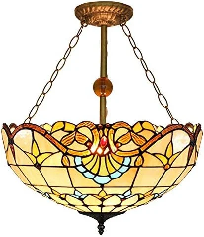 چراغ آویز تیفانی 20 اینچی باروک، آباژور شیشه ای رنگی، چراغ آویز 3 شعله مناسب اتاق ناهارخوری، اتاق نشیمن و اتاق خواب چراغ آویز تیفانی 20 اینچی باروک، آباژور شیشه ای رنگی، چراغ آویز 3 شعله مناسب اتاق ناهارخوری، اتاق نشیمن و اتاق خواب