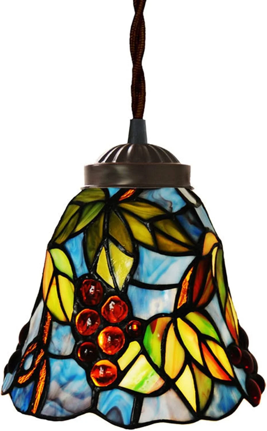 چراغ آویز سبک تیفانی 6 اینچی طرح روستایی، دارای مهره های کریستالی و انگور، مینی لامپ آویز شیشه ای رنگی، مناسب اتاق نشیمن، اتاق غذاخوری، راهرو و بالکن با سرپیچ E27 چراغ آویز سبک تیفانی 6 اینچی طرح روستایی، دارای مهره های کریستالی و انگور، مینی لامپ آویز شیشه ای رنگی، مناسب اتاق نشیمن، اتاق غذاخوری، راهرو و بالکن با سرپیچ E27