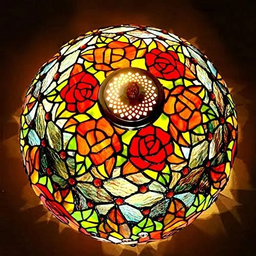 چراغ آویز طرح تیفانی، شید شیشه ای رنگی گل رز به عرض 40 سانتی متر، مناسب دکور سقف آشپزخانه، رستوران، راهرو، اتاق خواب و اتاق نشیمن چراغ آویز طرح تیفانی، شید شیشه ای رنگی گل رز به عرض 40 سانتی متر، مناسب دکور سقف آشپزخانه، رستوران، راهرو، اتاق خواب و اتاق نشیمن