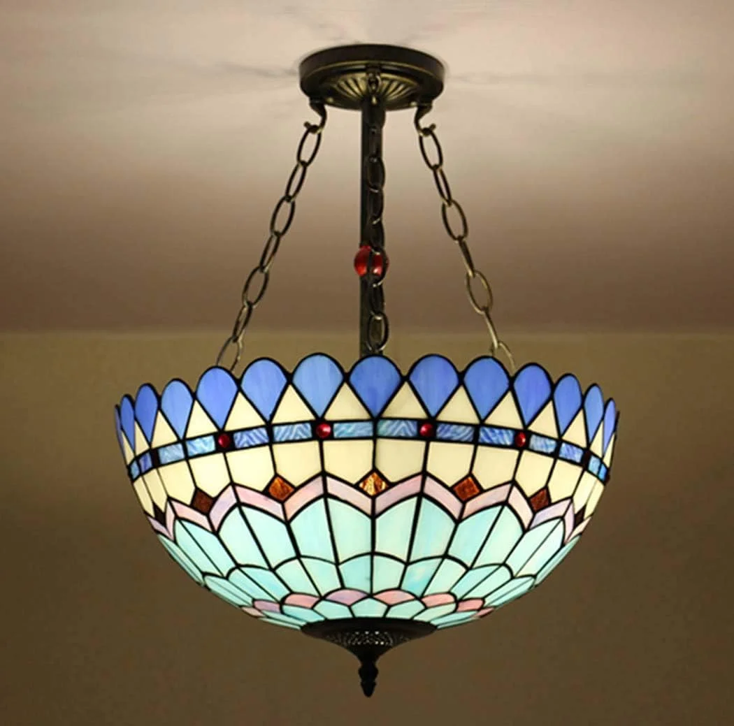 چراغ آویز سقفی وارونه به سبک تیفانی، چراغ آویز شیشه ای رنگی رترو 3-شاخه برای اتاق ناهارخوری، جزیره آشپزخانه، نورپردازی آویز، E27,C چراغ آویز سقفی وارونه به سبک تیفانی، چراغ آویز شیشه ای رنگی رترو 3-شاخه برای اتاق ناهارخوری، جزیره آشپزخانه، نورپردازی آویز، E27,C