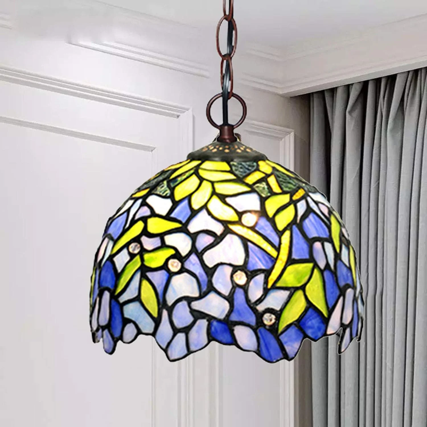 چراغ آویز به سبک تیفانی، 8 اینچی، چراغ آویز طرح گل ویستریا، شیشه رنگی، روشنایی سقفی، طراحی وینتیج E27، تک لامپ مناسب اتاق نشیمن، اتاق غذاخوری، هدیه چراغ آویز به سبک تیفانی، 8 اینچی، چراغ آویز طرح گل ویستریا، شیشه رنگی، روشنایی سقفی، طراحی وینتیج E27، تک لامپ مناسب اتاق نشیمن، اتاق غذاخوری، هدیه