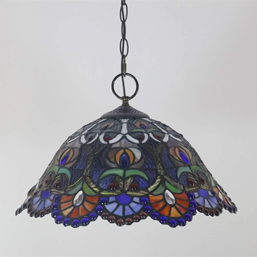 لوستر آویز طرح تیفانی 16 اینچی، چراغ سقفی شیشه ای رنگی، لوستر آویز هنری رترو مناسب رستوران، E27,B لوستر آویز طرح تیفانی 16 اینچی، چراغ سقفی شیشه ای رنگی، لوستر آویز هنری رترو مناسب رستوران، E27,B