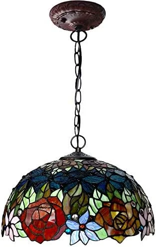 چراغ آویز طرح تیفانی، شید شیشه ای رنگی گل رز به عرض 40 سانتی متر، مناسب دکور سقف آشپزخانه، رستوران، راهرو، اتاق خواب و اتاق نشیمن چراغ آویز طرح تیفانی، شید شیشه ای رنگی گل رز به عرض 40 سانتی متر، مناسب دکور سقف آشپزخانه، رستوران، راهرو، اتاق خواب و اتاق نشیمن