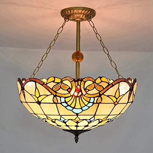 چراغ آویز تیفانی 20 اینچی باروک، آباژور شیشه ای رنگی، چراغ آویز 3 شعله مناسب اتاق ناهارخوری، اتاق نشیمن و اتاق خواب چراغ آویز تیفانی 20 اینچی باروک، آباژور شیشه ای رنگی، چراغ آویز 3 شعله مناسب اتاق ناهارخوری، اتاق نشیمن و اتاق خواب