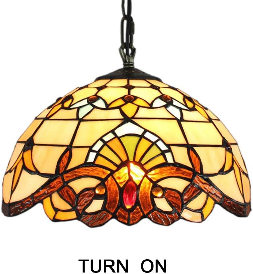 چراغ آویز 30 سانتی متری به سبک تیفانی، لوستر شیشه ای رنگی باروک اروپایی، مناسب برای اتاق خواب، دفتر کار، رستوران، کافه و بار