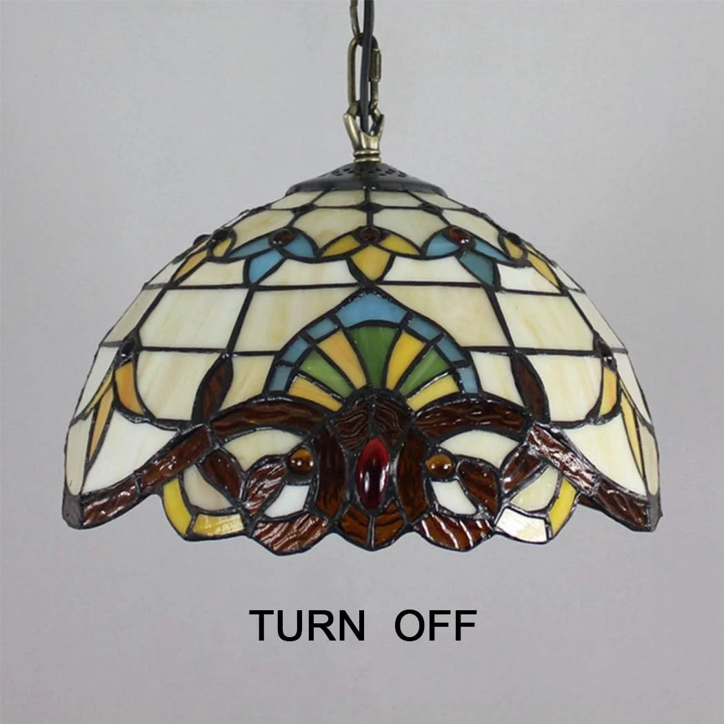چراغ آویز 30 سانتی متری به سبک تیفانی، لوستر شیشه ای رنگی باروک اروپایی، مناسب برای اتاق خواب، دفتر کار، رستوران، کافه و بار