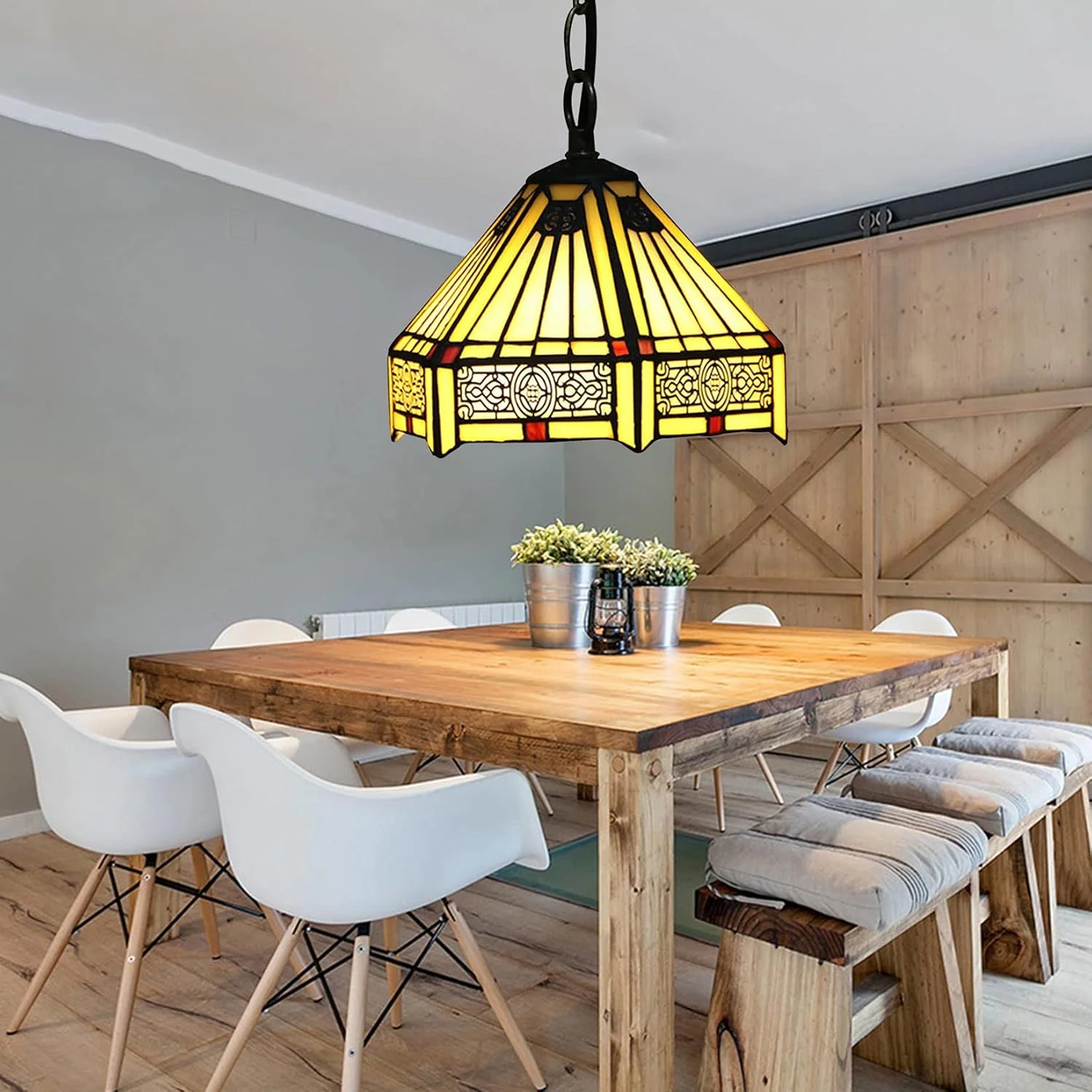 چراغ آویز تیفانی برای جزیره آشپزخانه، لوستر کوچک، صنعتی، روستایی، آویز، خانه روستایی، شیشه رنگی 8 اینچی، سایه شش ضلعی، لامپ آویز بوهمی، اتاق خواب، ورودی، اتاق غذاخوری