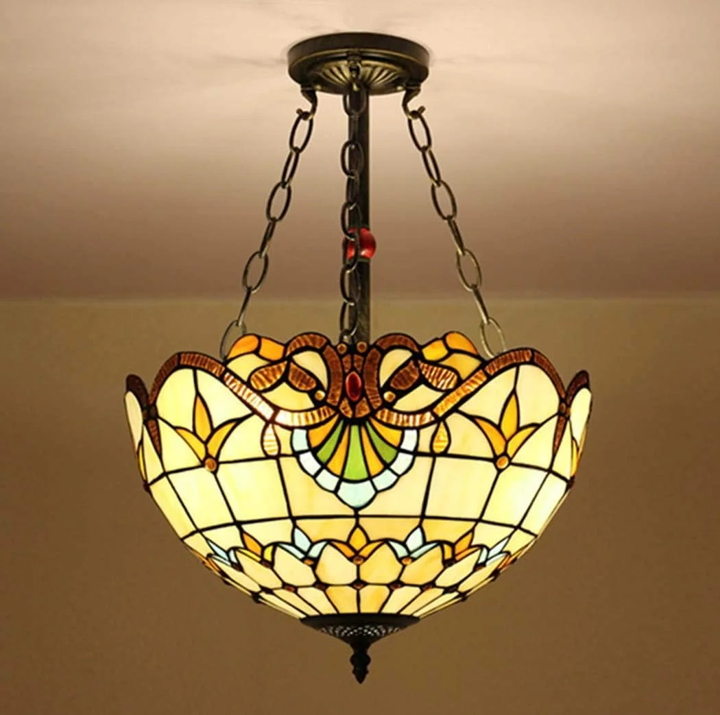 لوستر آویز سقفی وارونه به سبک تیفانی، چراغ آویز شیشه ای رنگی رترو 3-شاخه برای اتاق ناهارخوری، جزیره آشپزخانه، نورپردازی آویز، E27، B لوستر آویز سقفی وارونه به سبک تیفانی، چراغ آویز شیشه ای رنگی رترو 3-شاخه برای اتاق ناهارخوری، جزیره آشپزخانه، نورپردازی آویز، E27، B