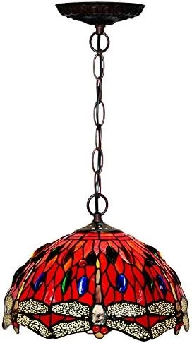 لوستر آویز طرح تیفانی با طرح سنجاقک، چراغ سقفی با شیشه رنگی، چراغ آویز وینتیج قابل تنظیم برای اتاق ناهارخوری، اتاق خواب و جزیره آشپزخانه لوستر آویز طرح تیفانی با طرح سنجاقک، چراغ سقفی با شیشه رنگی، چراغ آویز وینتیج قابل تنظیم برای اتاق ناهارخوری، اتاق خواب و جزیره آشپزخانه