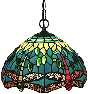 چراغ آویز 10 اینچی به سبک تیفانی، آباژور شیشه ای رنگی طرح سنجاقک زرد و سبز، چراغ صنایع دستی، قاب آلیاژی، لامپ E27 با زنجیر قابل تنظیم چراغ آویز 10 اینچی به سبک تیفانی، آباژور شیشه ای رنگی طرح سنجاقک زرد و سبز، چراغ صنایع دستی، قاب آلیاژی، لامپ E27 با زنجیر قابل تنظیم