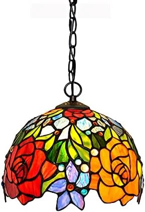 چراغ آویز تیفانی 10 اینچی، آویز عتیقه، لوستر با سایه گل رز شیشه ای رنگی قرمز، مناسب برای سقف اتاق غذاخوری، اتاق نشیمن، اتاق خواب، مطالعه، کافی شاپ، راهرو، و لافت چراغ آویز تیفانی 10 اینچی، آویز عتیقه، لوستر با سایه گل رز شیشه ای رنگی قرمز، مناسب برای سقف اتاق غذاخوری، اتاق نشیمن، اتاق خواب، مطالعه، کافی شاپ، راهرو، و لافت