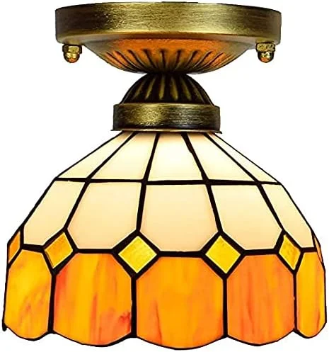 چراغ سقفی لوستر تزئینی تیفانی، چراغ سقفی کوچک راهرو شیشه ای رنگی تیفانی 8 اینچی، راهرو شبکه ای سفید زرد مدیترانه ای بالکن چراغ سقفی لوستر تزئینی تیفانی، چراغ سقفی کوچک راهرو شیشه ای رنگی تیفانی 8 اینچی، راهرو شبکه ای سفید زرد مدیترانه ای بالکن