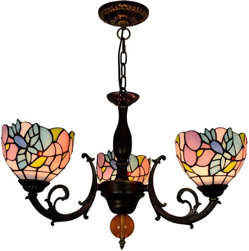 لوستر به سبک تیفانی، آویز شیشه ای طرح دار، چراغ آویز 3 سر کریستالی برای اتاق نشیمن، ناهارخوری و بار لوستر به سبک تیفانی، آویز شیشه ای طرح دار، چراغ آویز 3 سر کریستالی برای اتاق نشیمن، ناهارخوری و بار