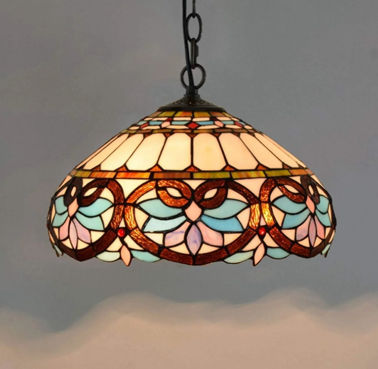 چراغ آویز هنری به سبک تیفانی 16 اینچی، لوستر تزئینی شیشه ای رنگی رترو برای اتاق غذاخوری، مناسب راهرو (لامپ شامل نمی شود)/E27 چراغ آویز هنری به سبک تیفانی 16 اینچی، لوستر تزئینی شیشه ای رنگی رترو برای اتاق غذاخوری، مناسب راهرو (لامپ شامل نمی شود)/E27