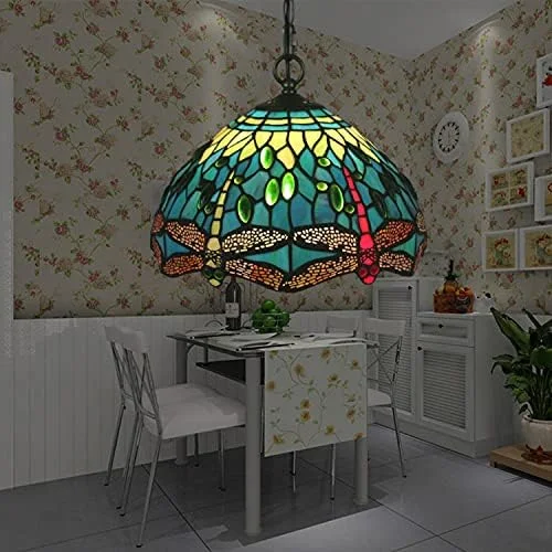 چراغ آویز 10 اینچی به سبک تیفانی، آباژور شیشه ای رنگی طرح سنجاقک زرد و سبز، چراغ صنایع دستی، قاب آلیاژی، لامپ E27 با زنجیر قابل تنظیم چراغ آویز 10 اینچی به سبک تیفانی، آباژور شیشه ای رنگی طرح سنجاقک زرد و سبز، چراغ صنایع دستی، قاب آلیاژی، لامپ E27 با زنجیر قابل تنظیم
