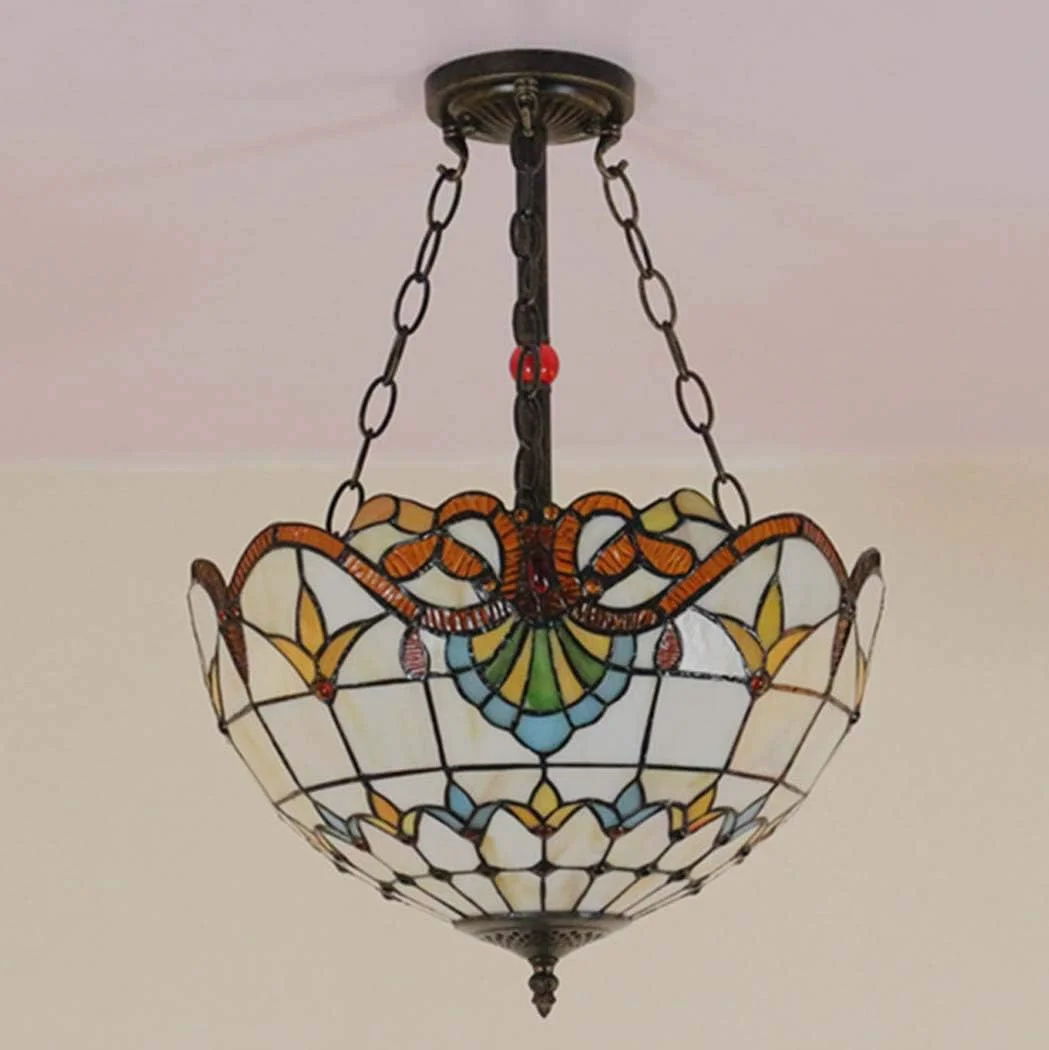 لوستر آویز سقفی وارونه به سبک تیفانی، چراغ آویز شیشه ای رنگی رترو 3-شاخه برای اتاق ناهارخوری، جزیره آشپزخانه، نورپردازی آویز، E27، B