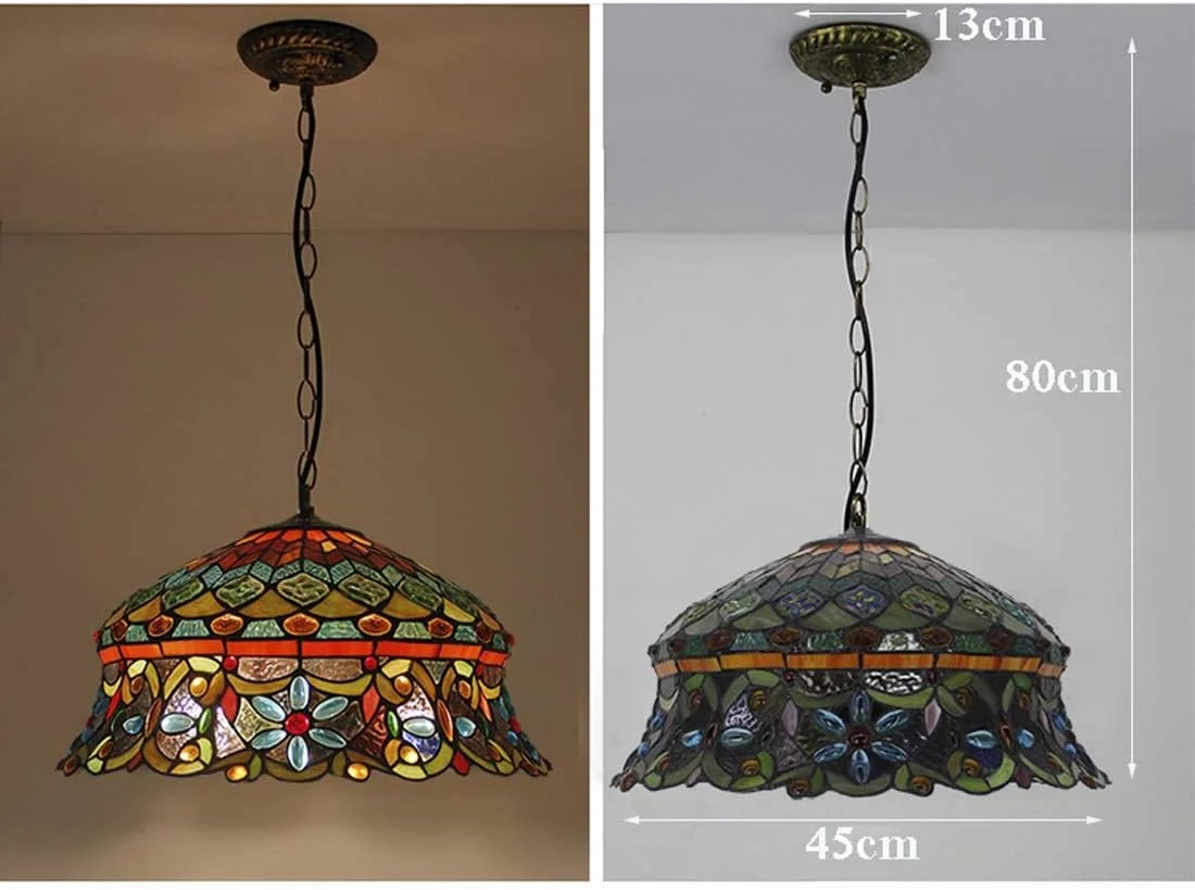 چراغ سقفی به سبک تیفانی، چراغ های آویز شیشه ای رنگی با سایه بان، آویز تزئینی رترو مناسب دکوراسیون اتاق نشیمن و اتاق خواب [کلاس انرژی A ++]