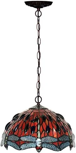لوستر آویز طرح تیفانی با طرح سنجاقک، چراغ سقفی با شیشه رنگی، چراغ آویز وینتیج قابل تنظیم برای اتاق ناهارخوری، اتاق خواب و جزیره آشپزخانه
