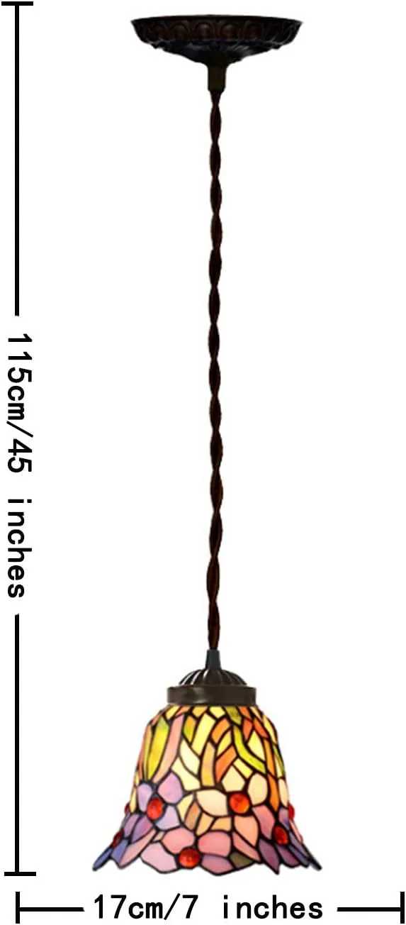 چراغ آویز کوچک دست ساز به سبک تیفانی، شید گل های آبی صورتی شیشه ای رنگی طرح روستایی 7 اینچی، لامپ آویز E27 برای رستوران چراغ آویز کوچک دست ساز به سبک تیفانی، شید گل های آبی صورتی شیشه ای رنگی طرح روستایی 7 اینچی، لامپ آویز E27 برای رستوران